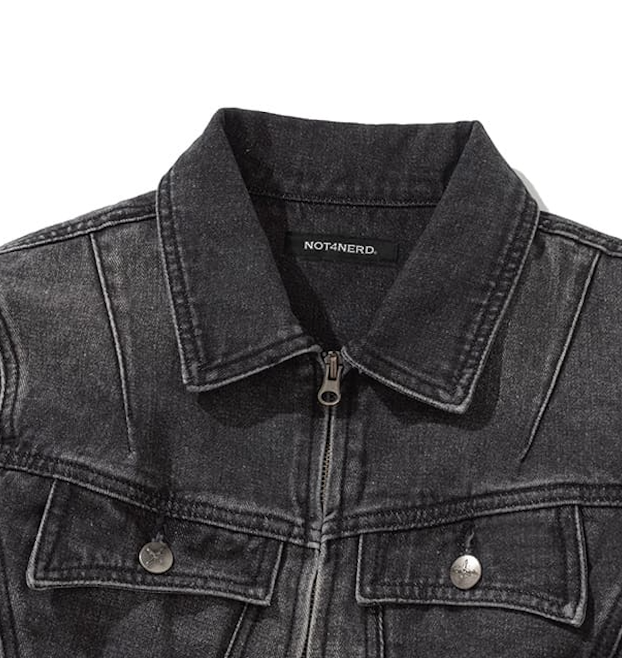 W Cut Off Incision Vintage Denim Jacket BLACK