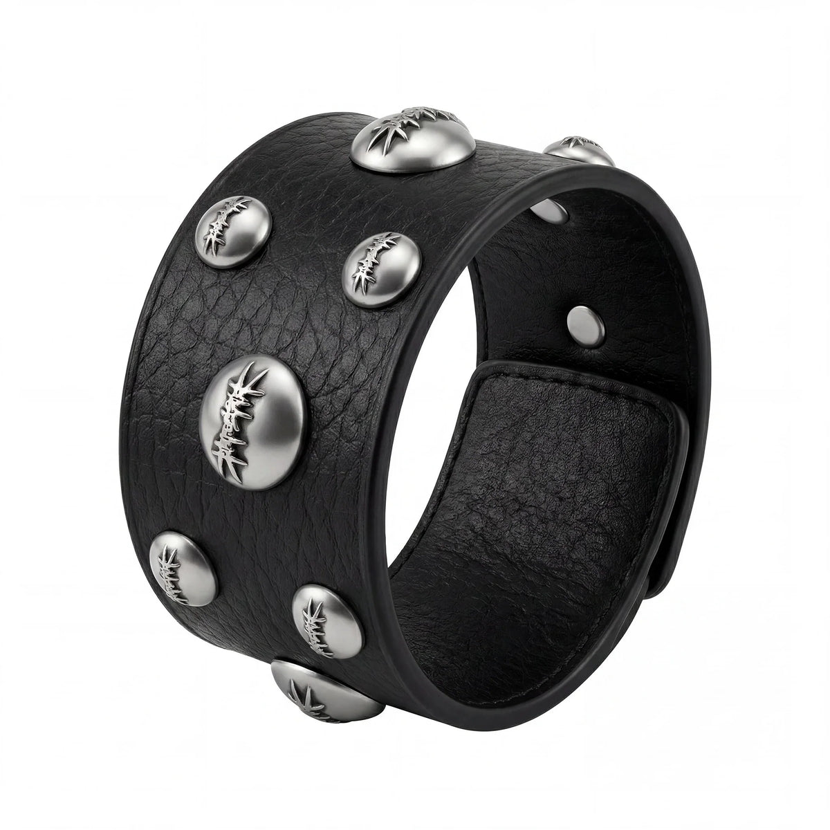 Double Logo Metal Leather Strap BLACK