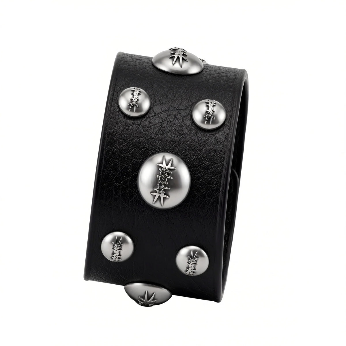 Double Logo Metal Leather Strap BLACK