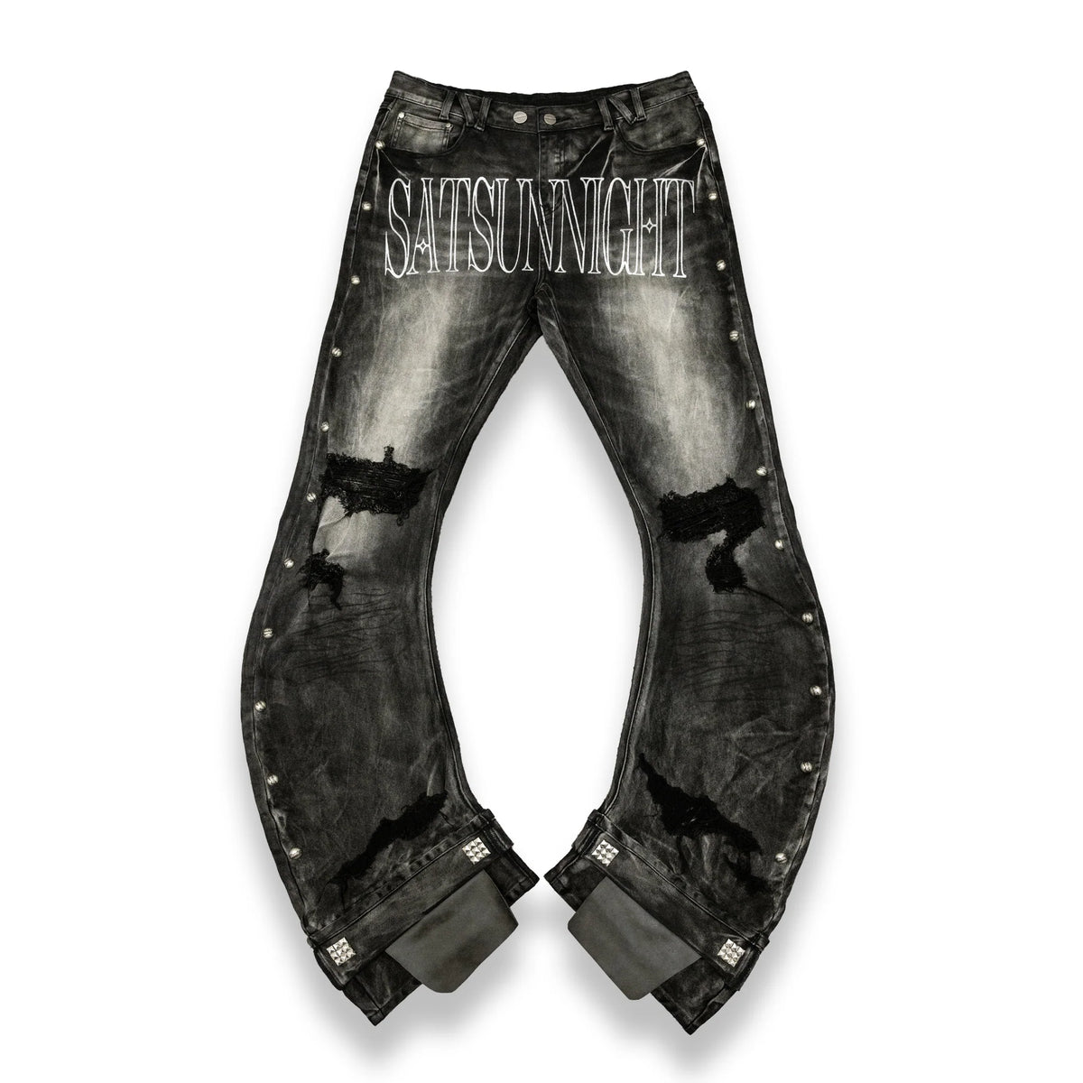 Lost in Castle Curved Denim Pants WASHED BLACK