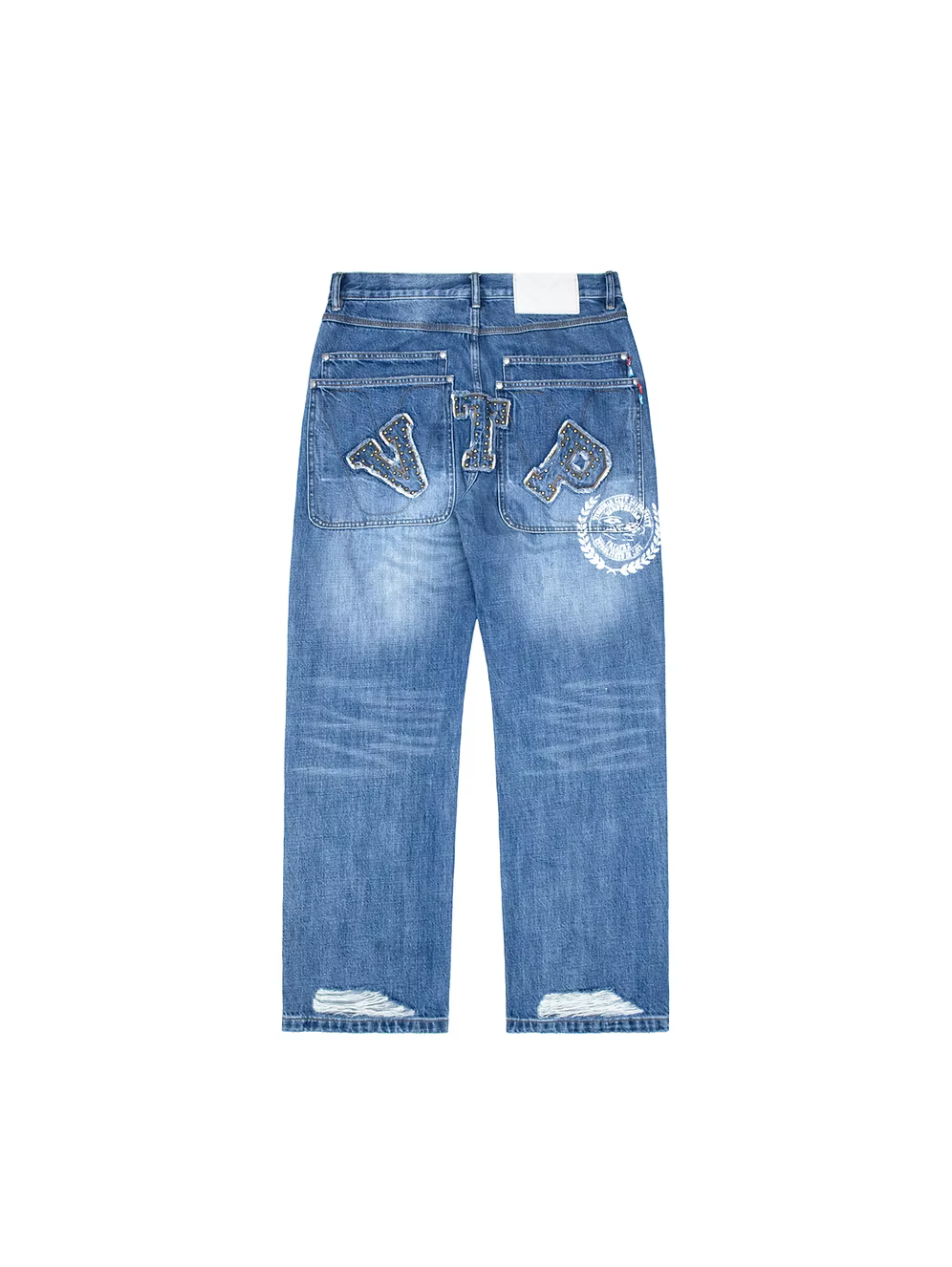 College Patch Distress Denim LIGHT BLUE
