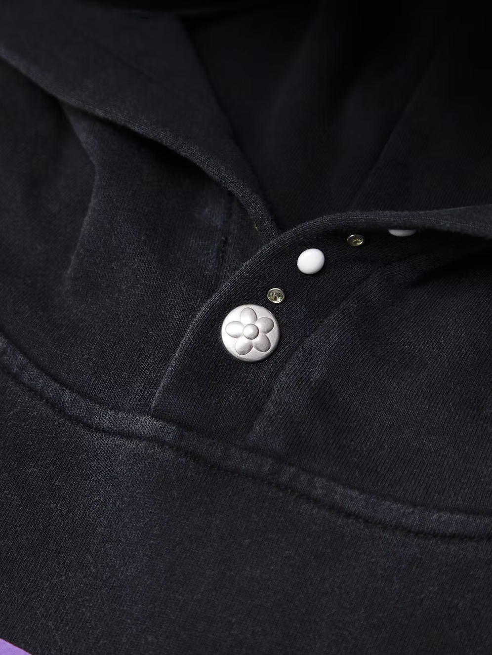 Two Flower Studded Hoodie WASHED BLACK