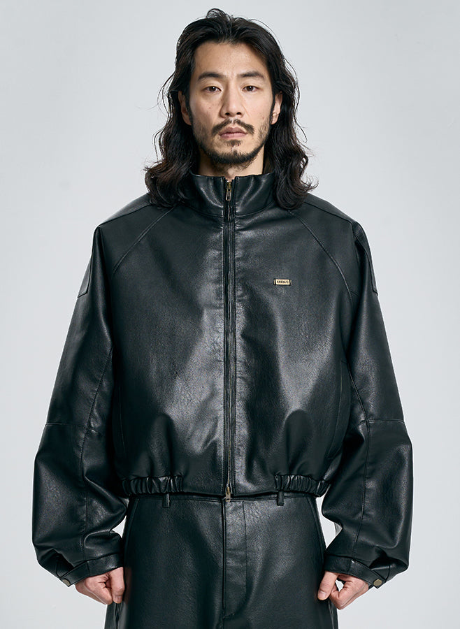 Vegan Leather Short Blouson Set BLACK
