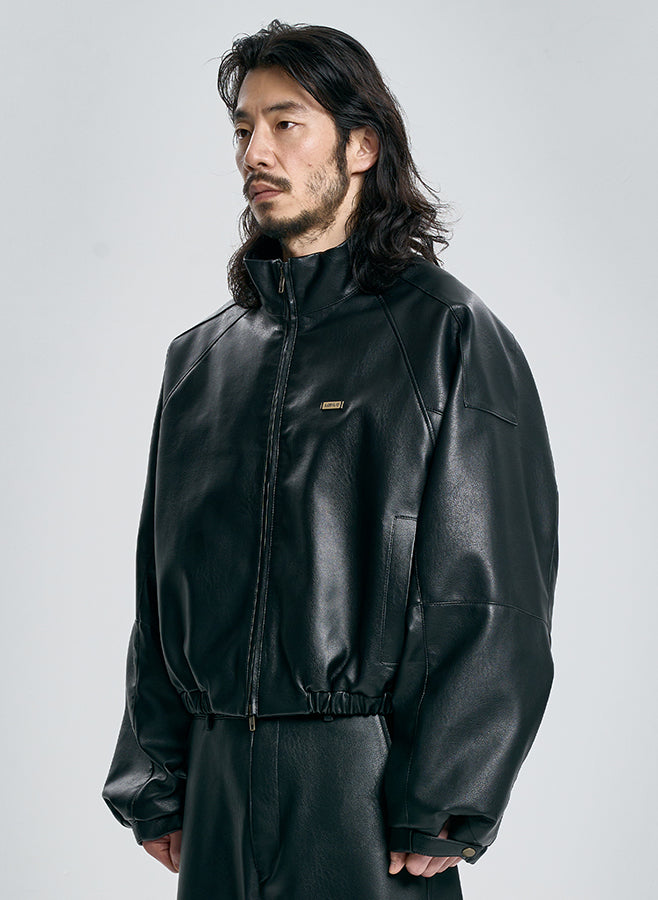 Vegan Leather Short Blouson Set BLACK