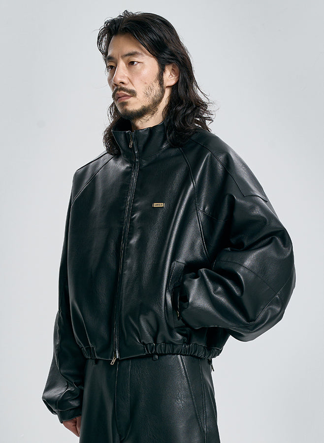 Vegan Leather Short Blouson Set BLACK