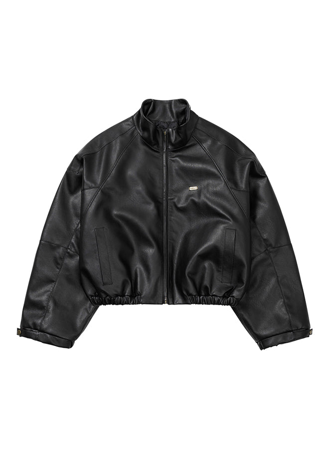 Vegan Leather Short Blouson Set BLACK