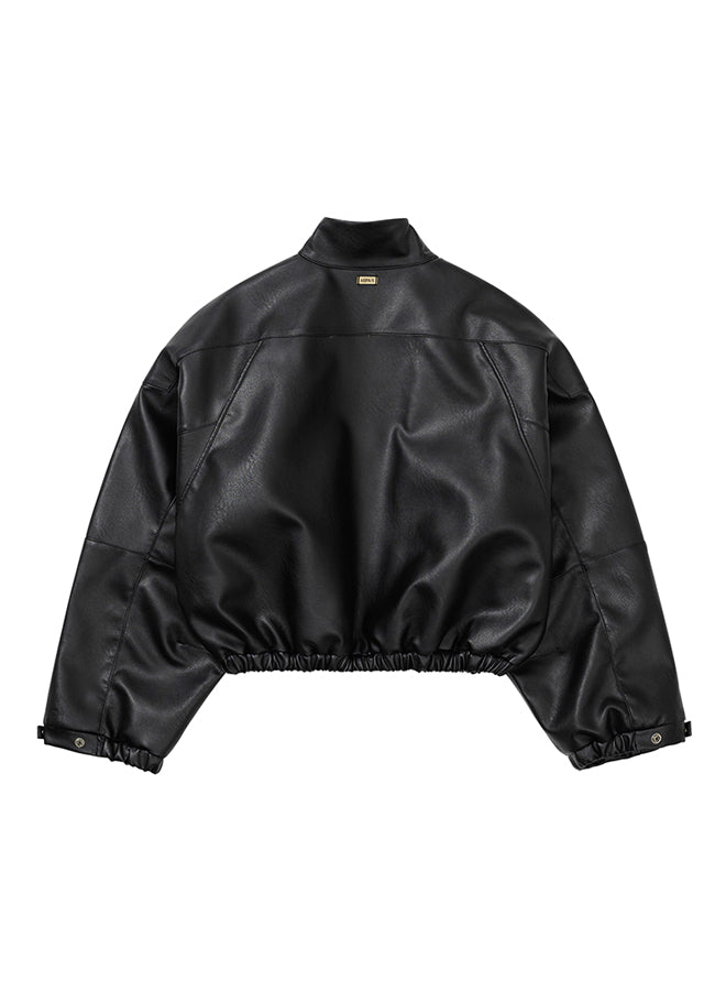 Vegan Leather Short Blouson Set BLACK