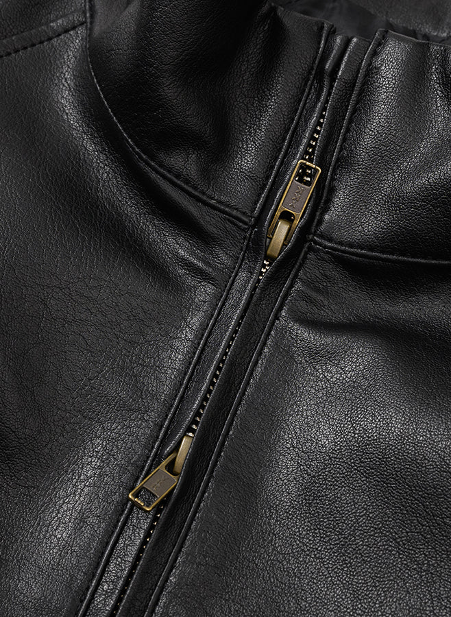 Vegan Leather Short Blouson Set BLACK