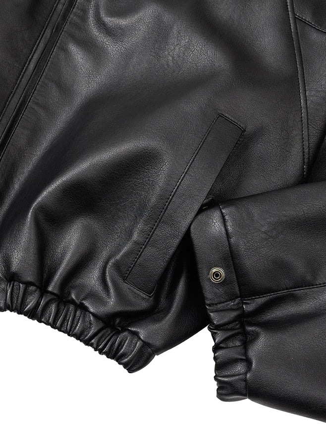 Vegan Leather Short Blouson Set BLACK