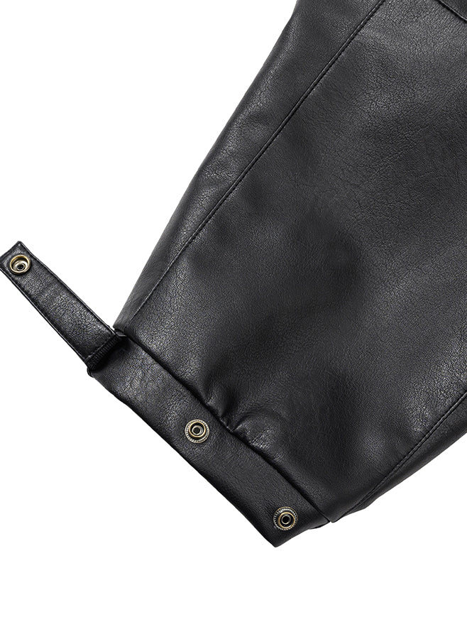 Vegan Leather Short Blouson Set BLACK