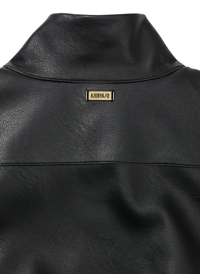 Vegan Leather Short Blouson Set BLACK
