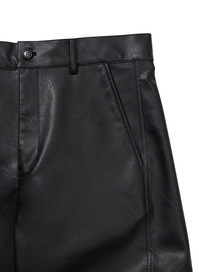 Vegan Leather Short Blouson Set BLACK