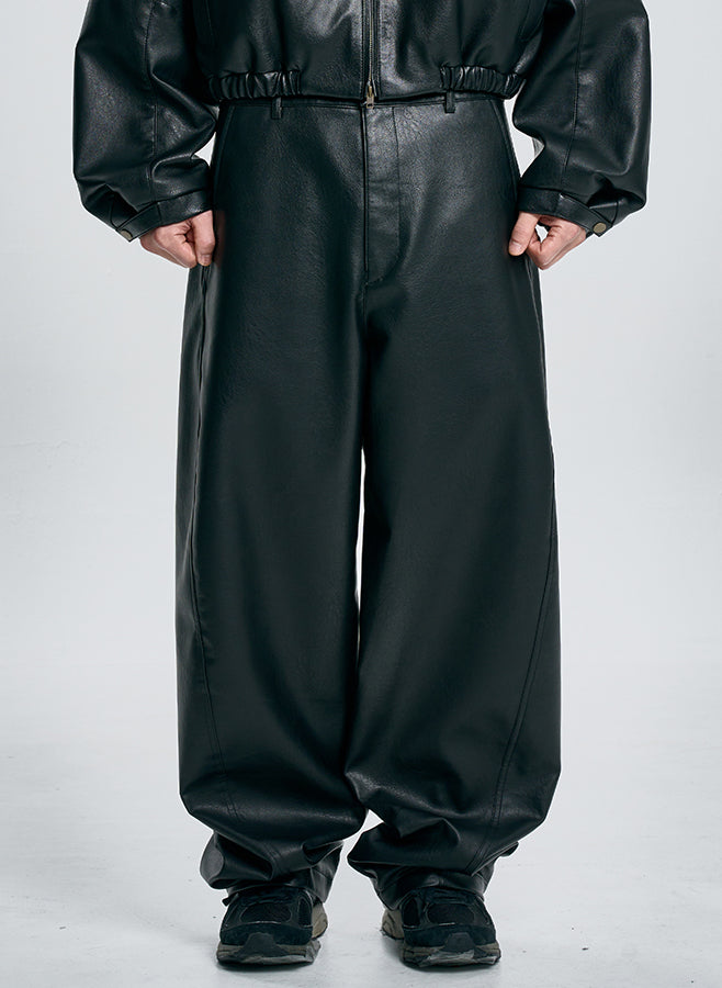 Vegan Leather Short Blouson Set BLACK