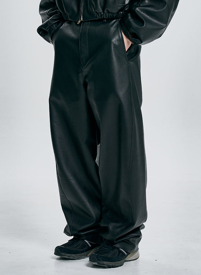 Vegan Leather Short Blouson Set BLACK