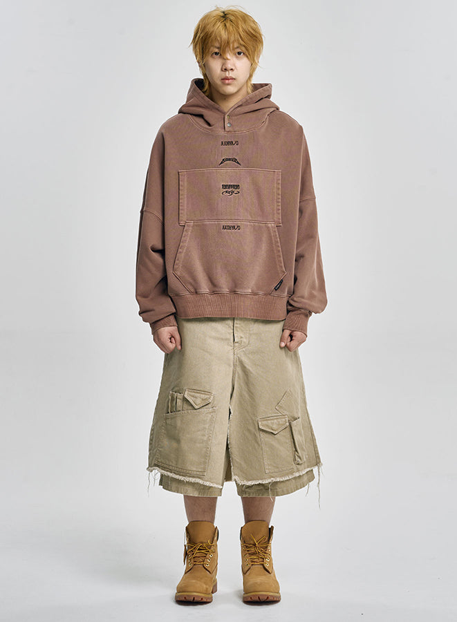 Dual Pocket Washed Hoodie BROWN