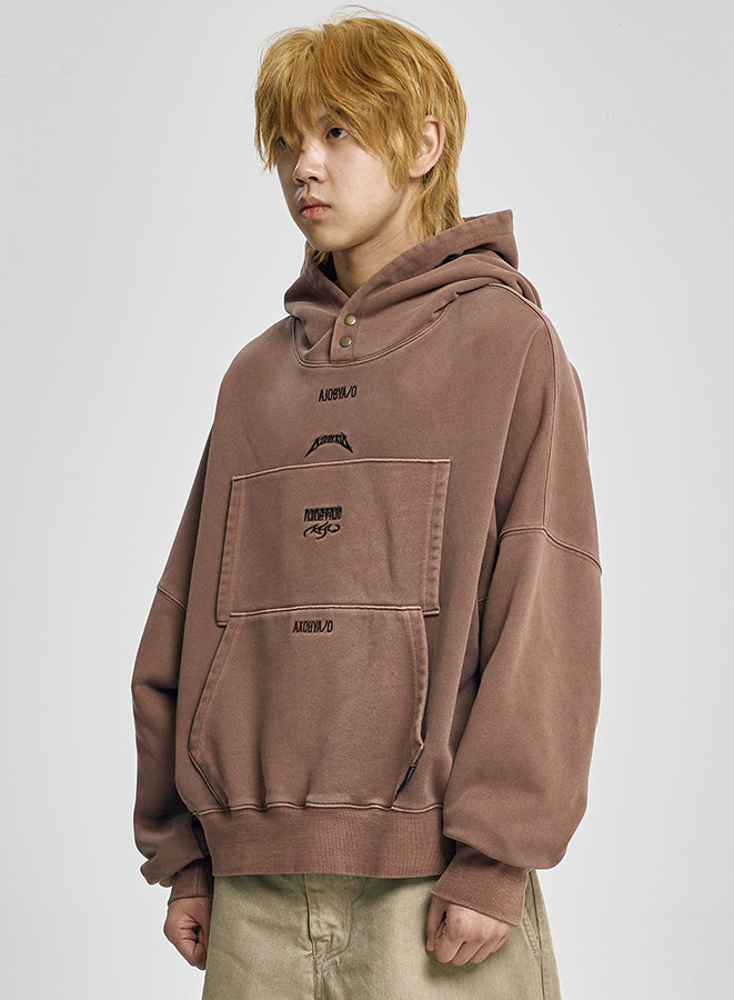 Dual Pocket Washed Hoodie BROWN