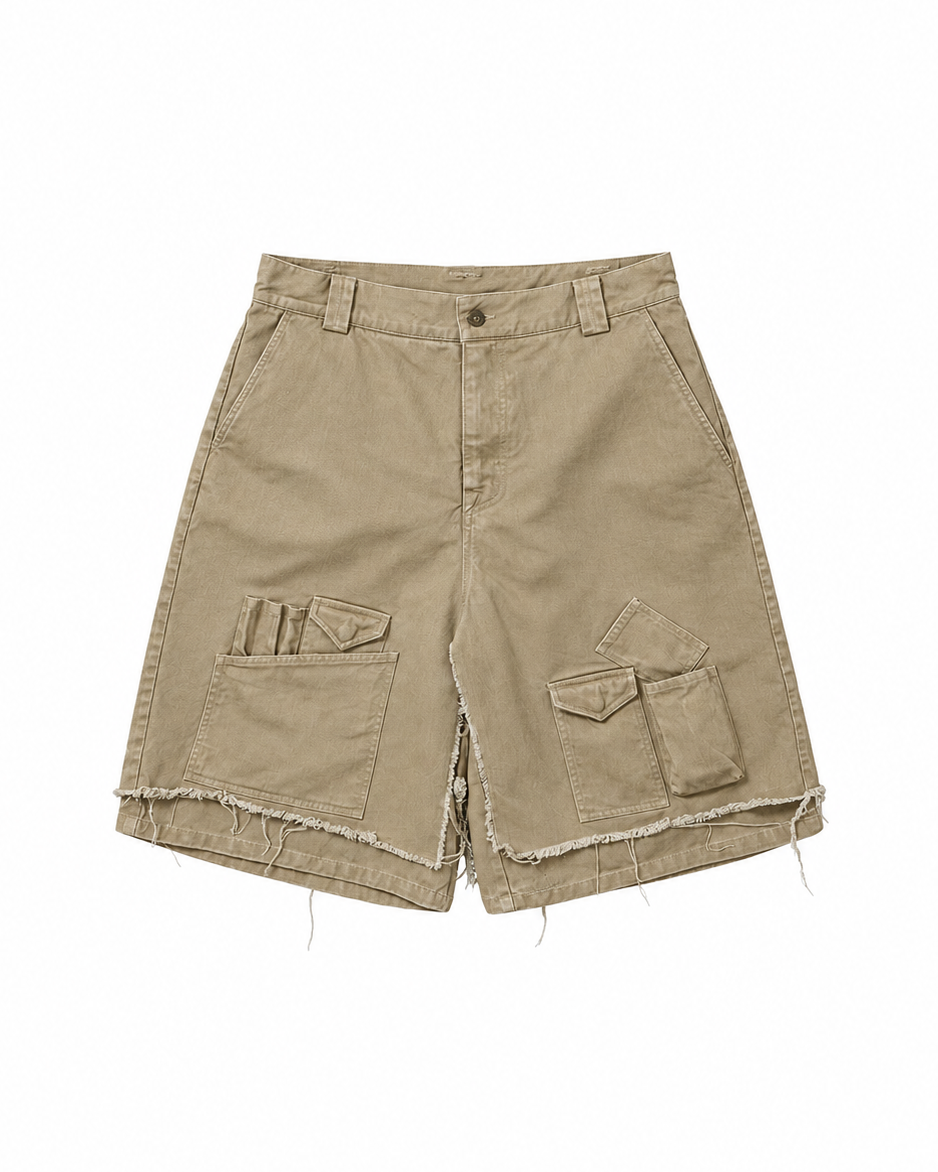 Washed Layered Cargo Skrit Shorts BEIGE