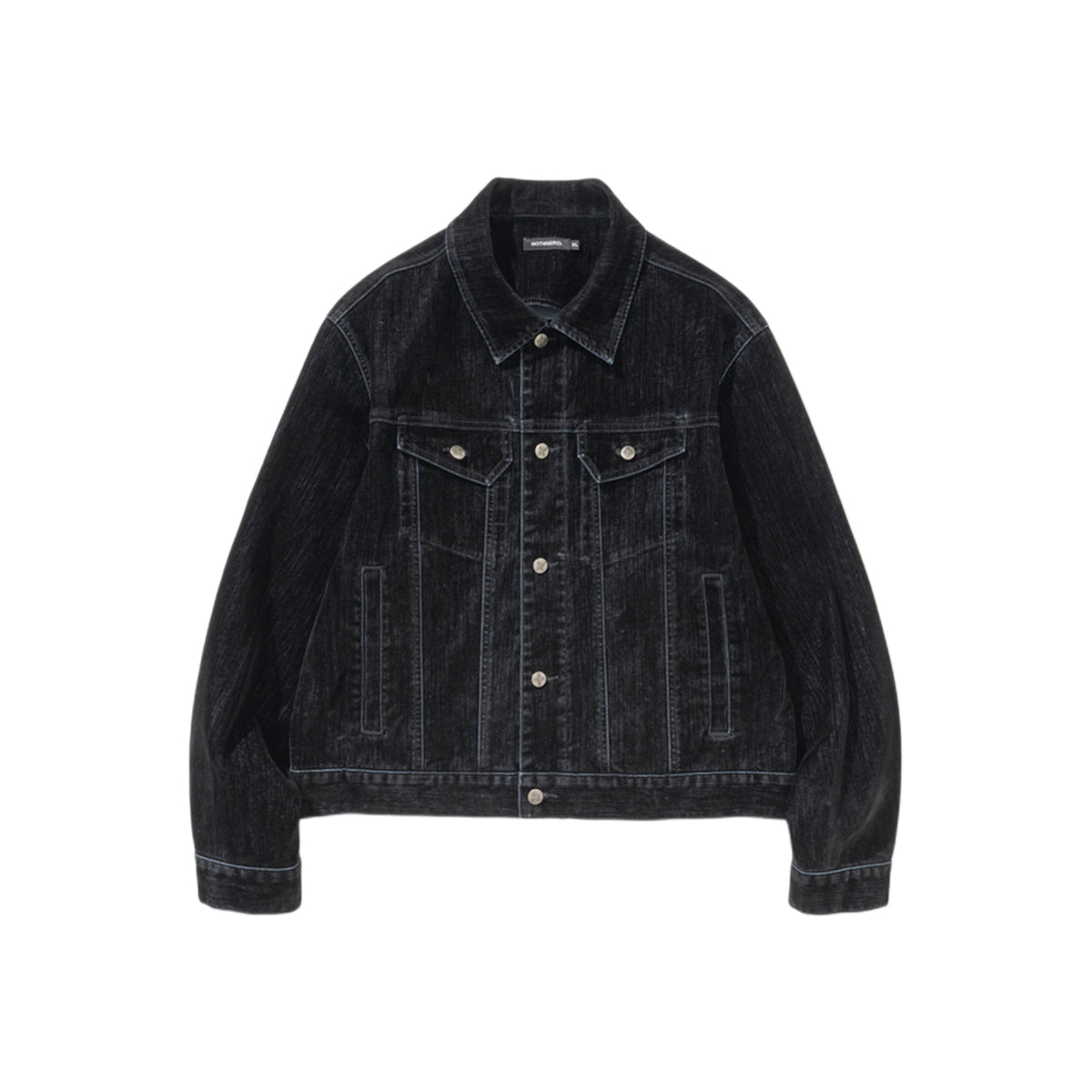 4 Symbol Velvet Like Denim Trucker Jacket BLACK