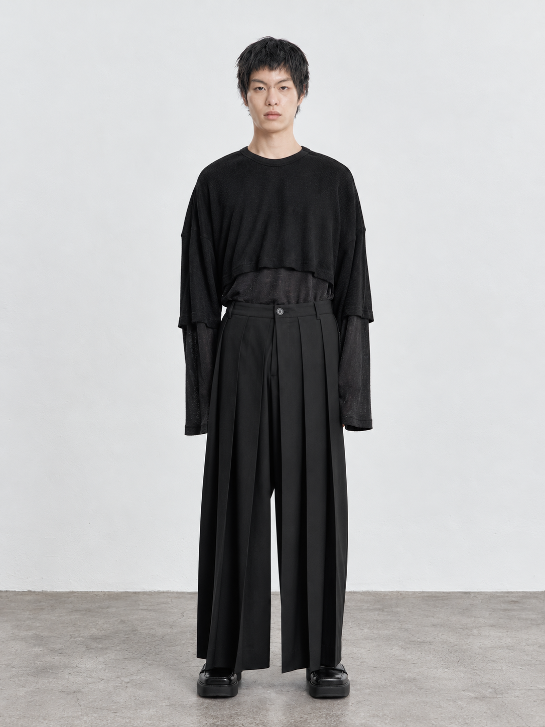 Wool Blend Hakama Pants BLACK