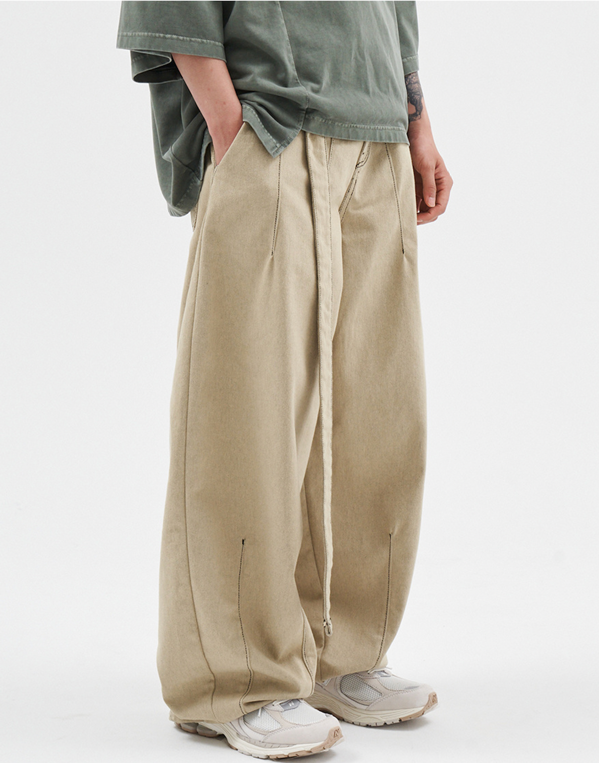 Two-Tone Twill Oversized Pants BEIGE