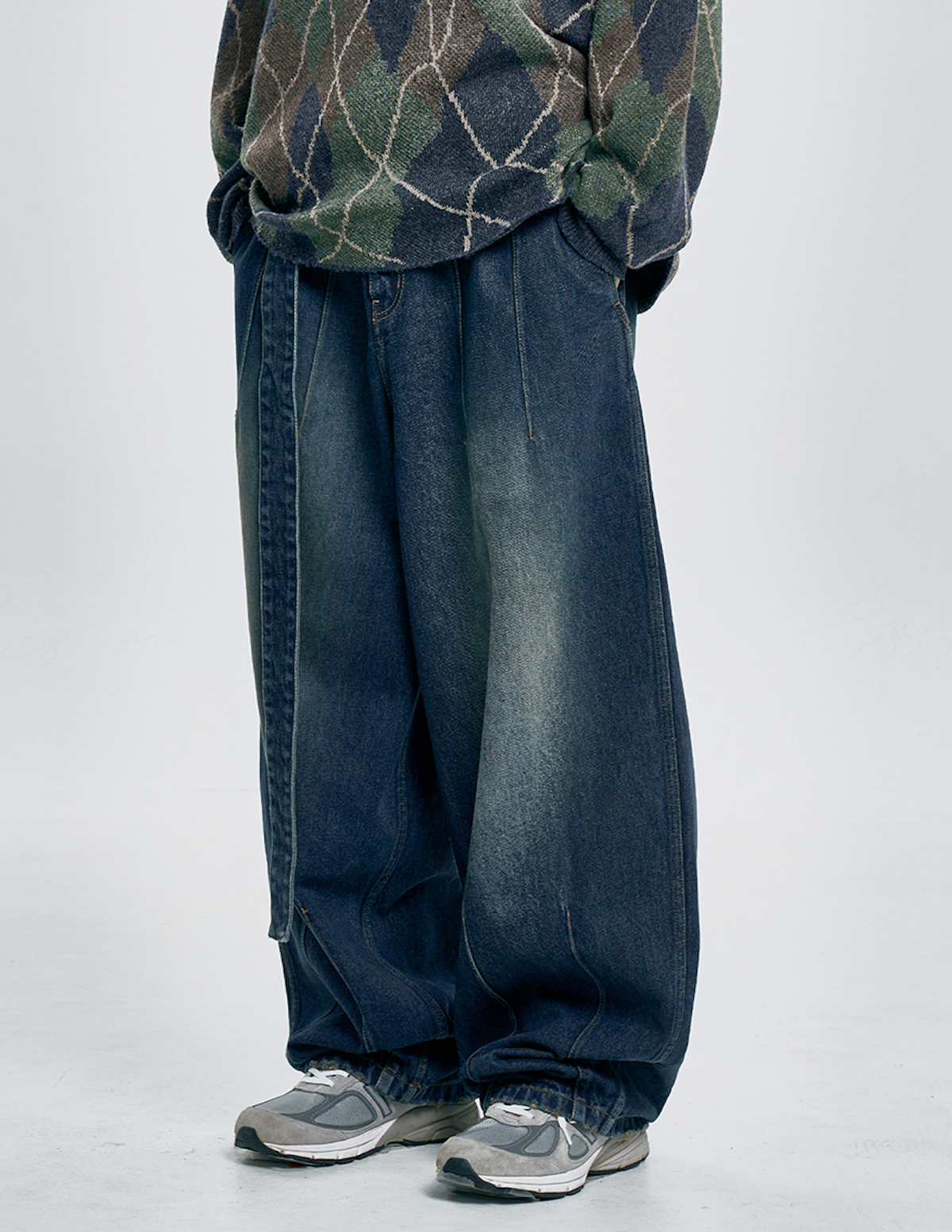 Oversized Washed Denim Pants NAVY