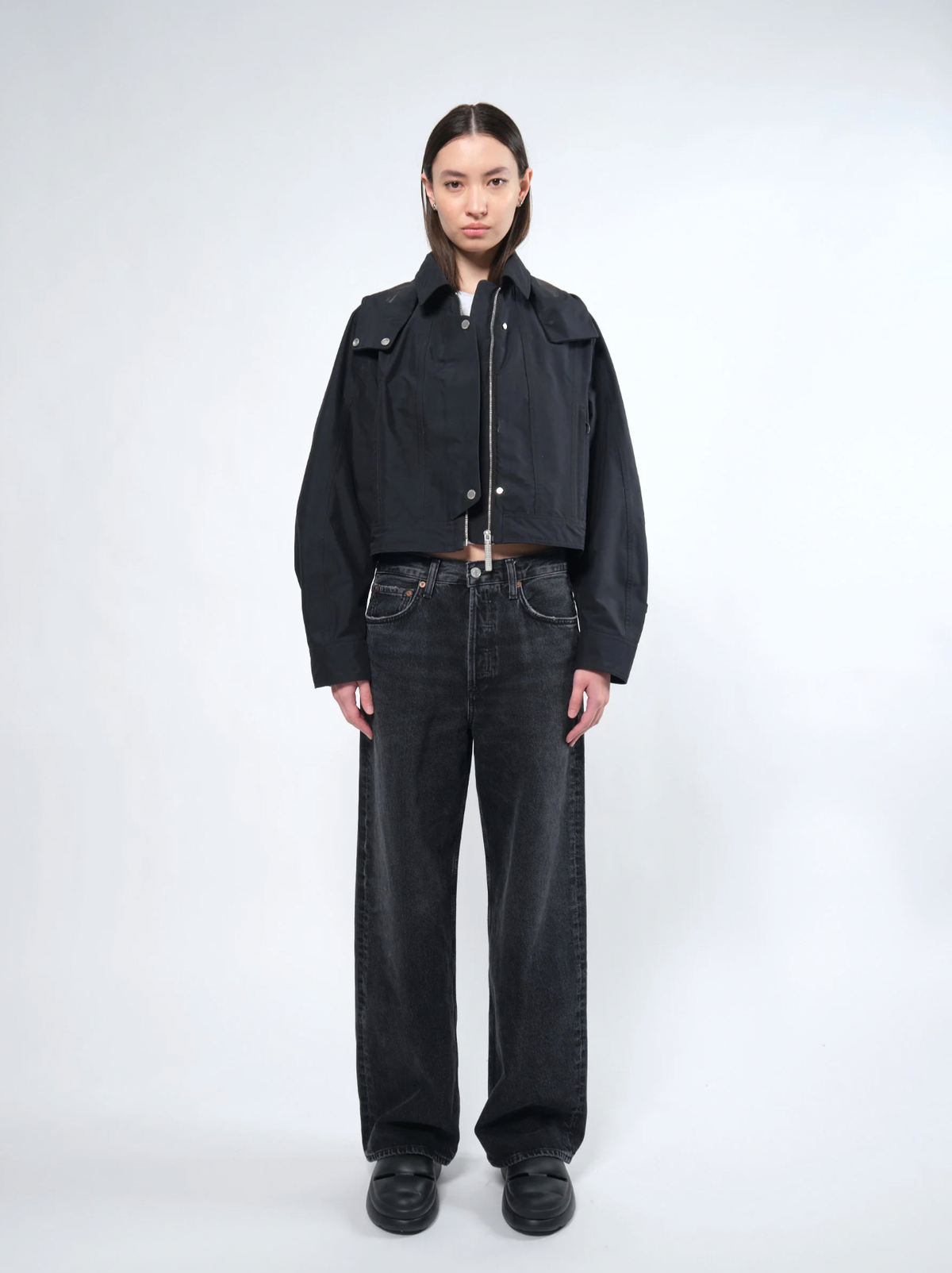 Waterproof Crop Rain Jacket BLACK