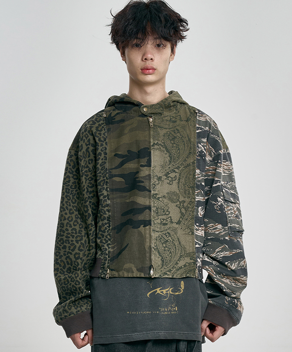 Camouflage Zip-Up Hooded Jacket KHAKI