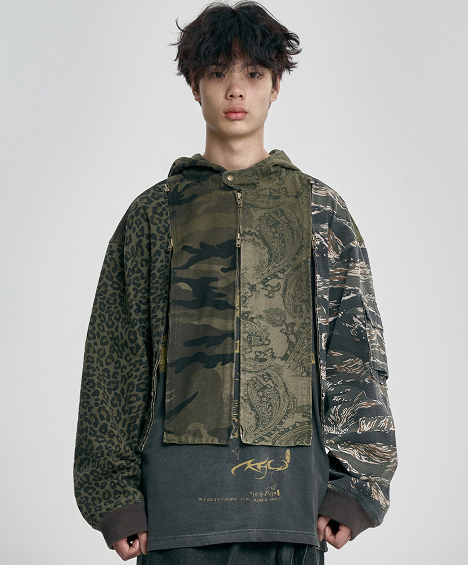 Camouflage Zip-Up Hooded Jacket KHAKI