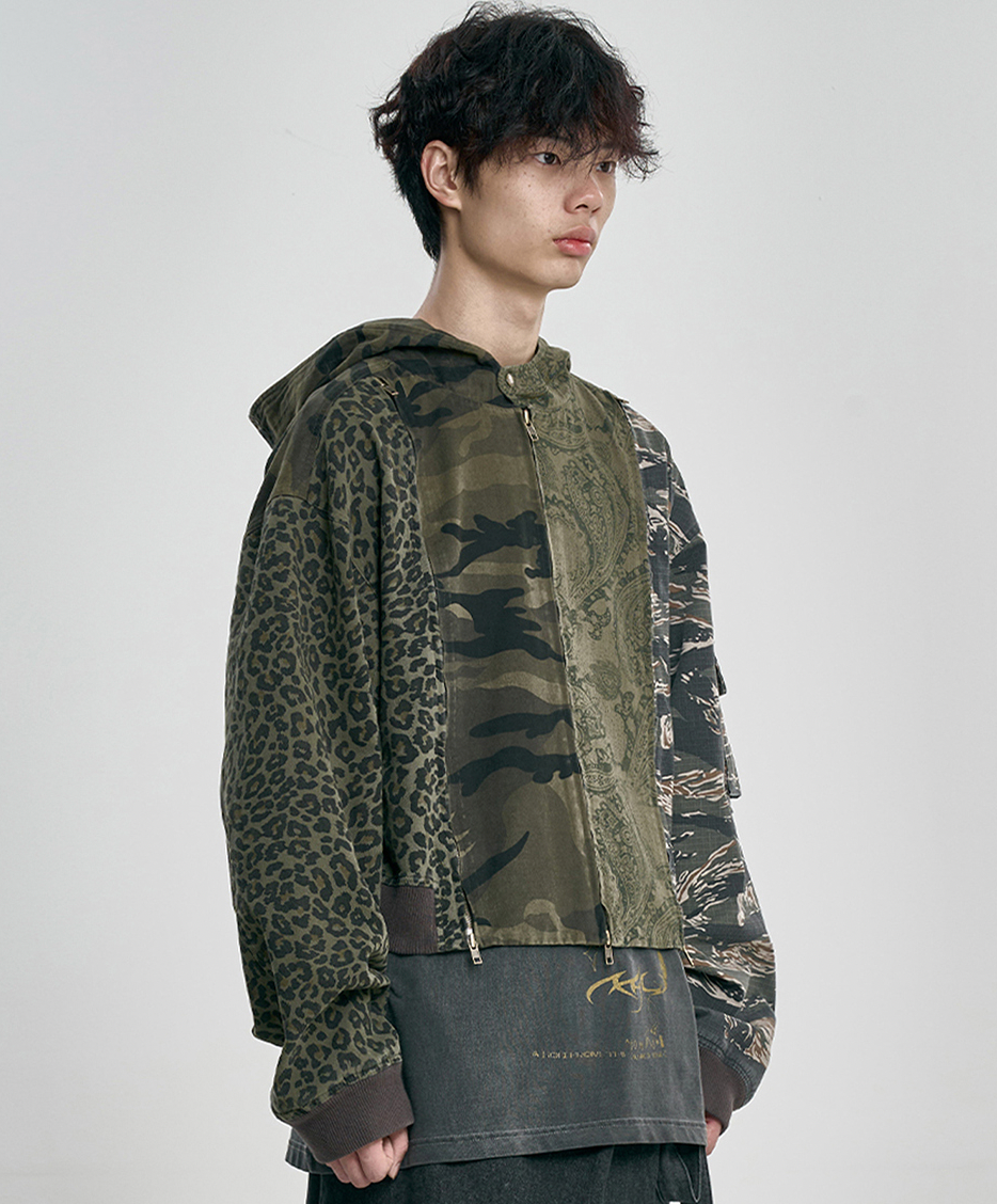 Camouflage Zip-Up Hooded Jacket KHAKI