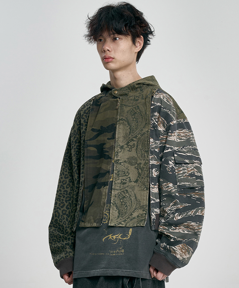 Camouflage Zip-Up Hooded Jacket KHAKI