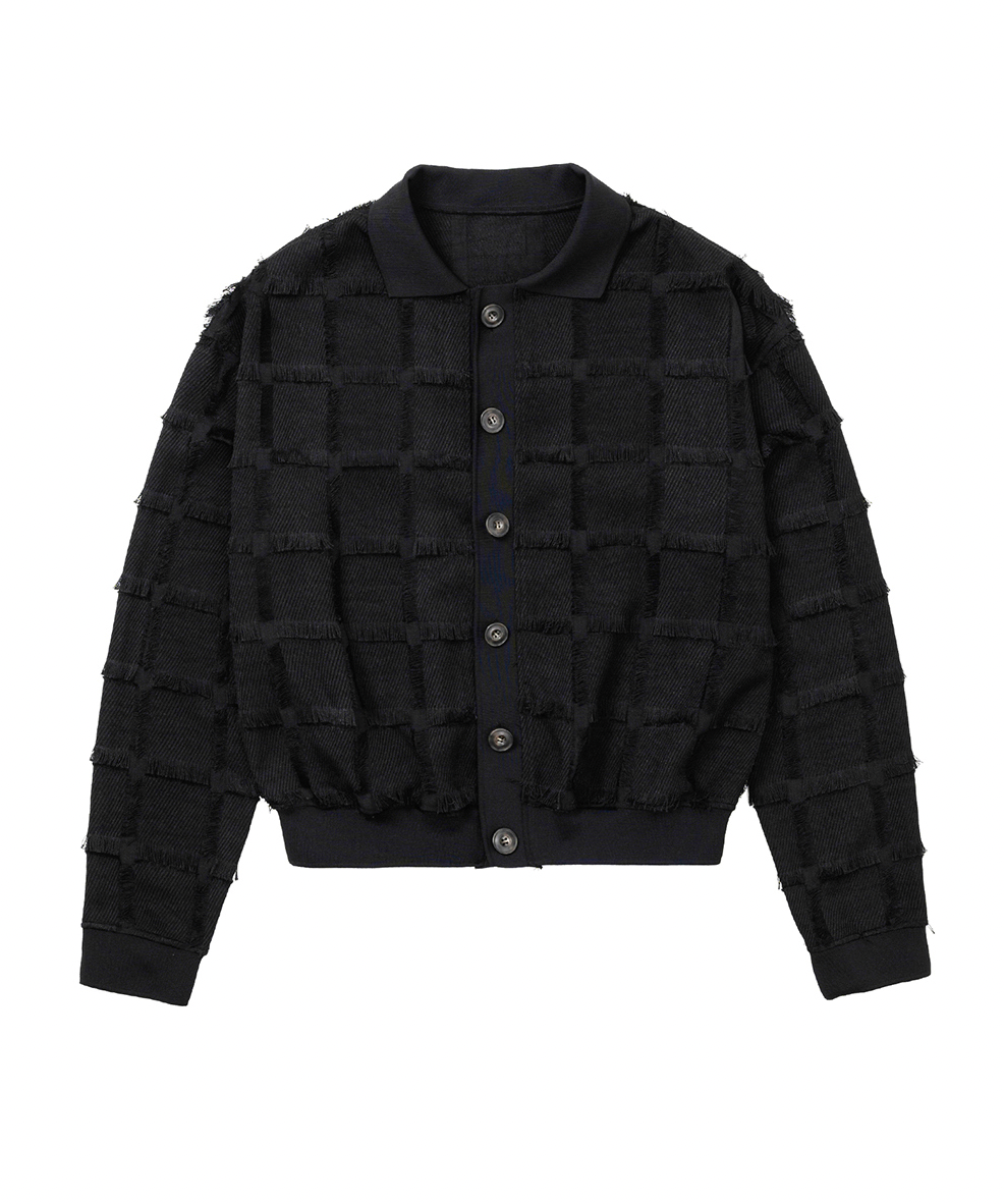 Fringe Check Cardigan BLACK