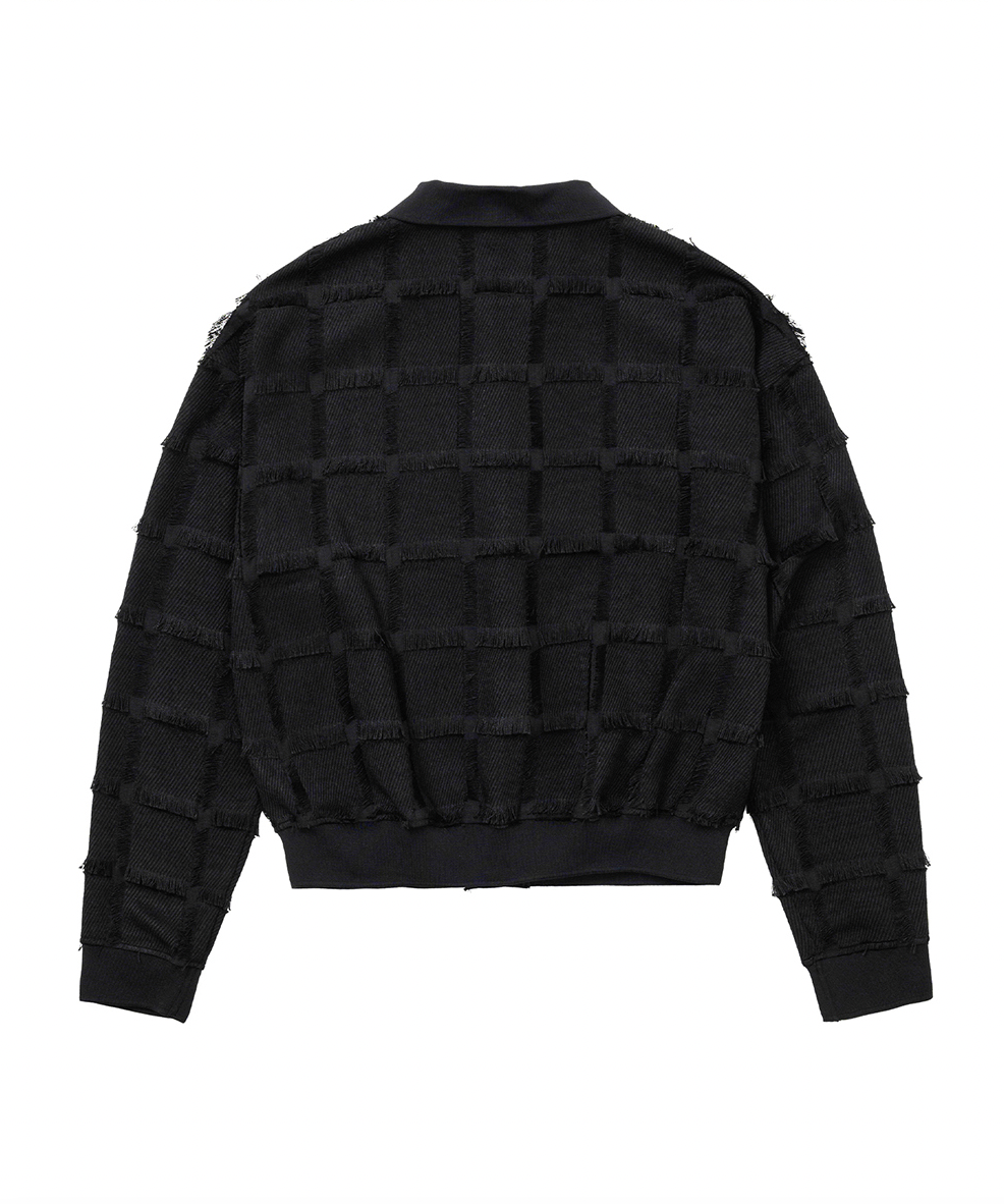 Fringe Check Cardigan BLACK