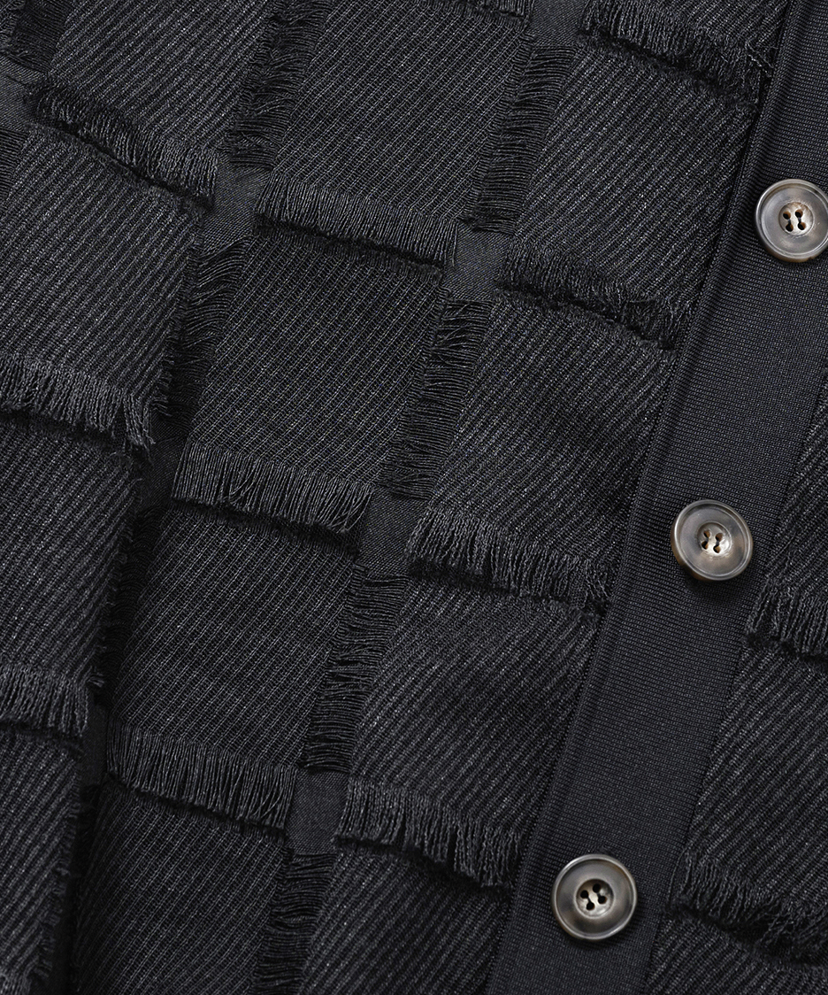 Fringe Check Cardigan BLACK