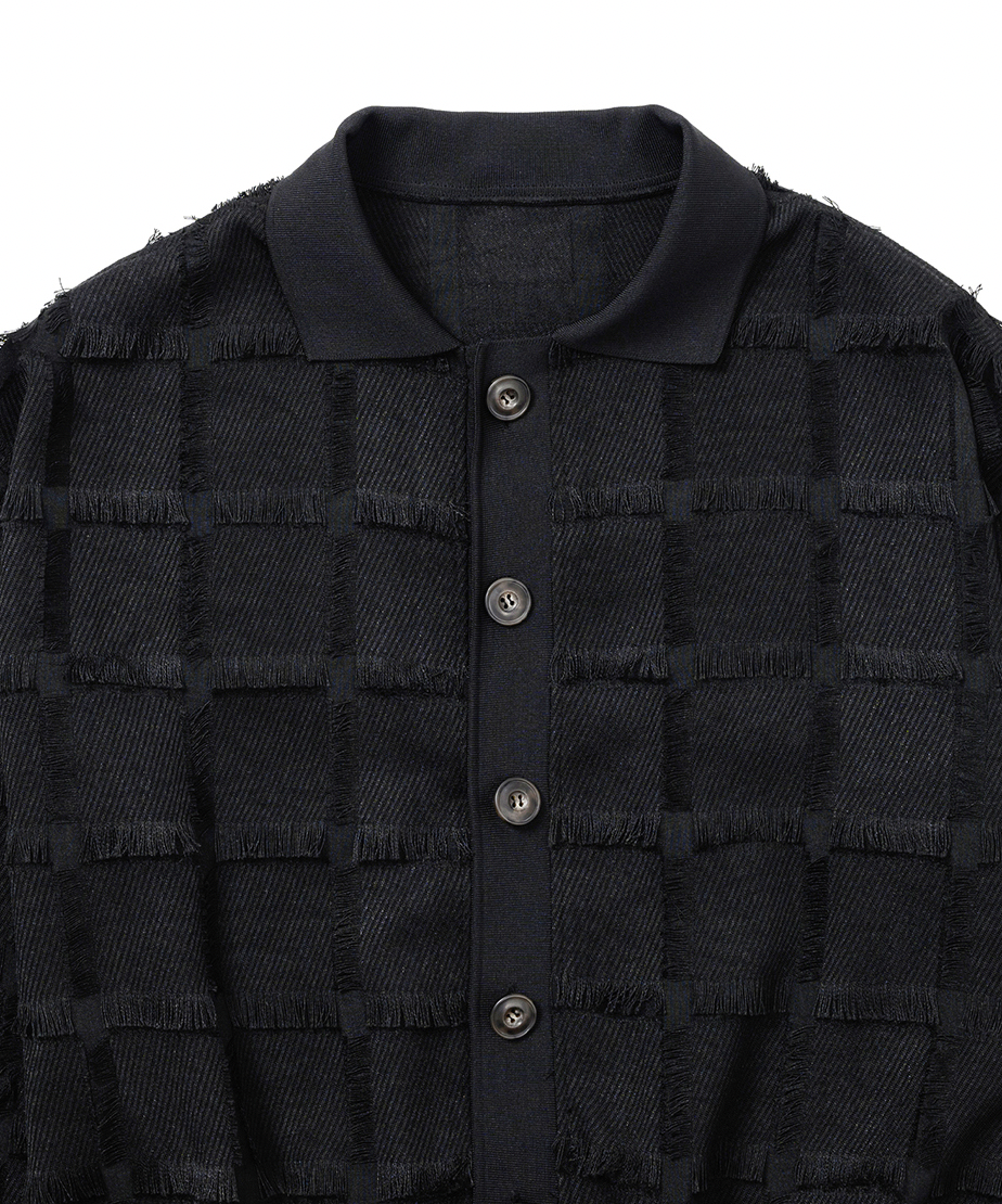 Fringe Check Cardigan BLACK