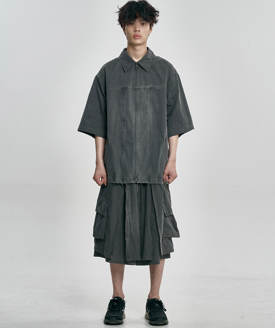 Paneled Zip-Up Shirt CHARCOAL