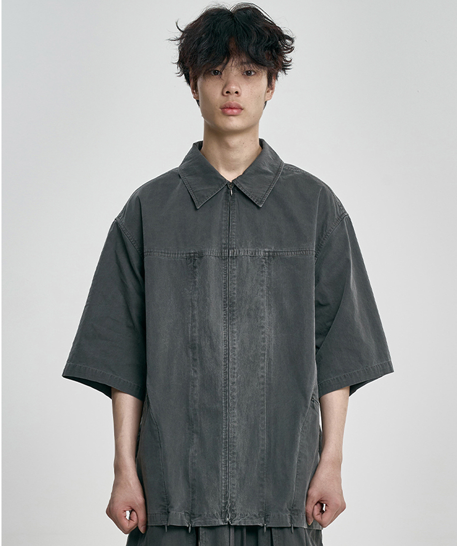 Paneled Zip-Up Shirt CHARCOAL