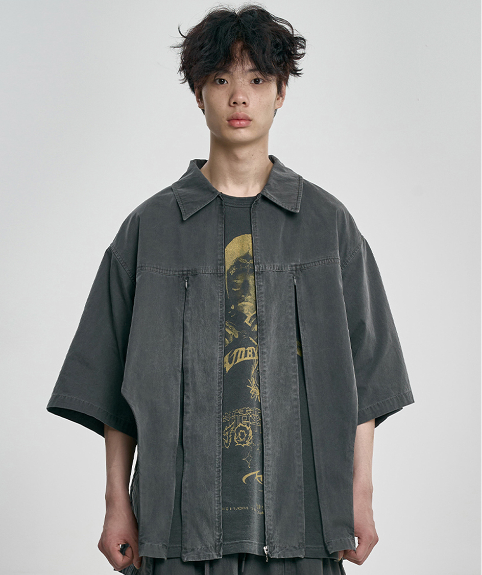 Paneled Zip-Up Shirt CHARCOAL