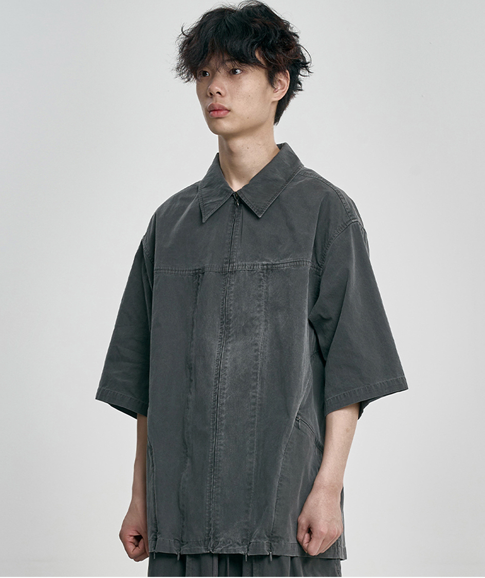 Paneled Zip-Up Shirt CHARCOAL