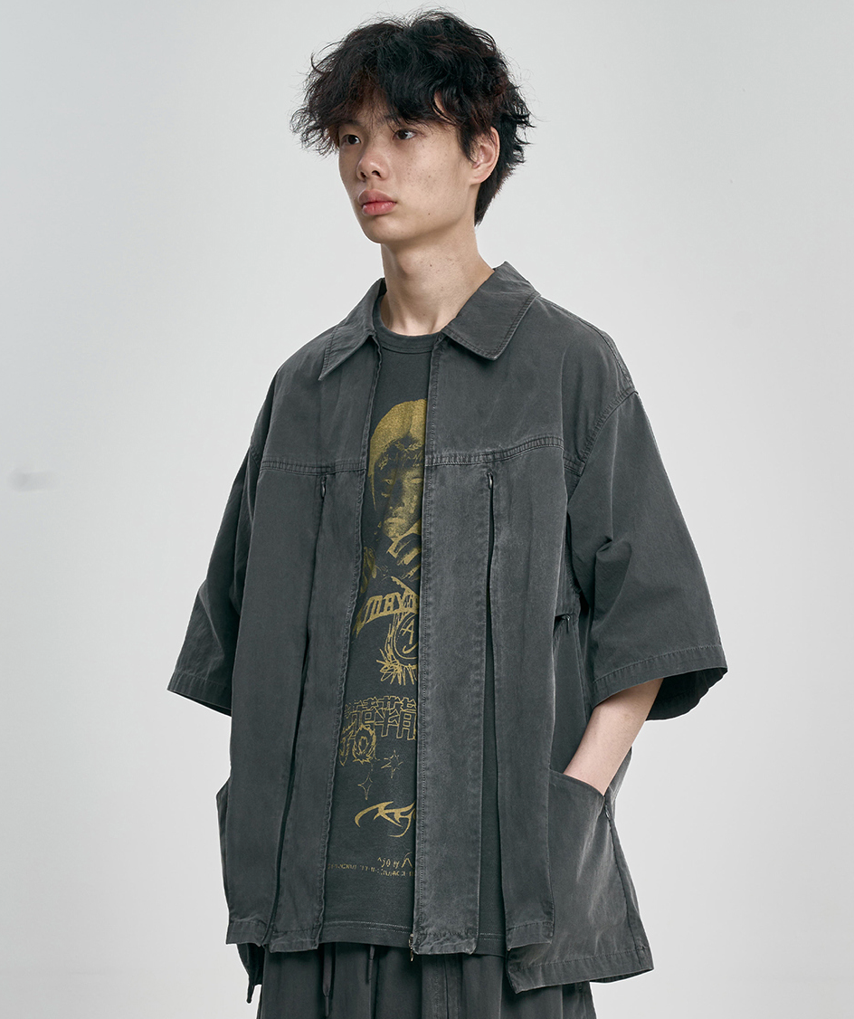 Paneled Zip-Up Shirt CHARCOAL