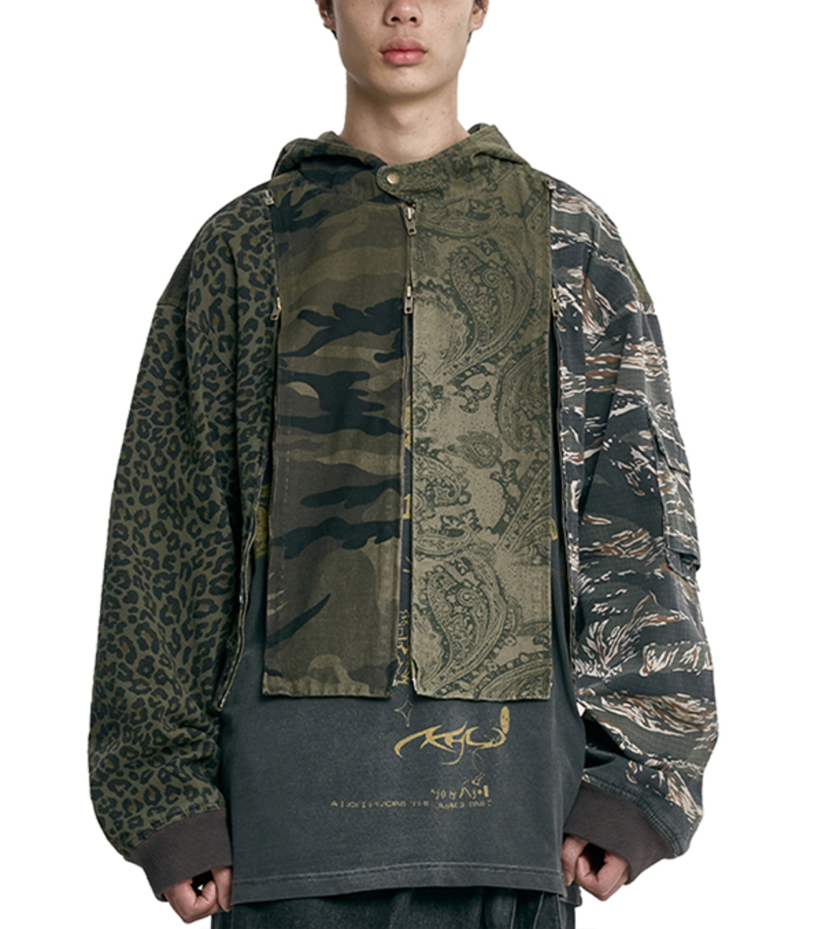 Camouflage Zip-Up Hooded Jacket KHAKI