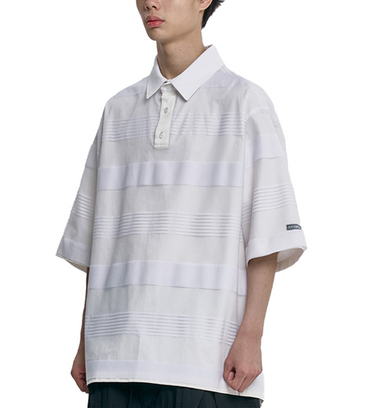 Stripe Mesh Layered Polo Shirt WHITE