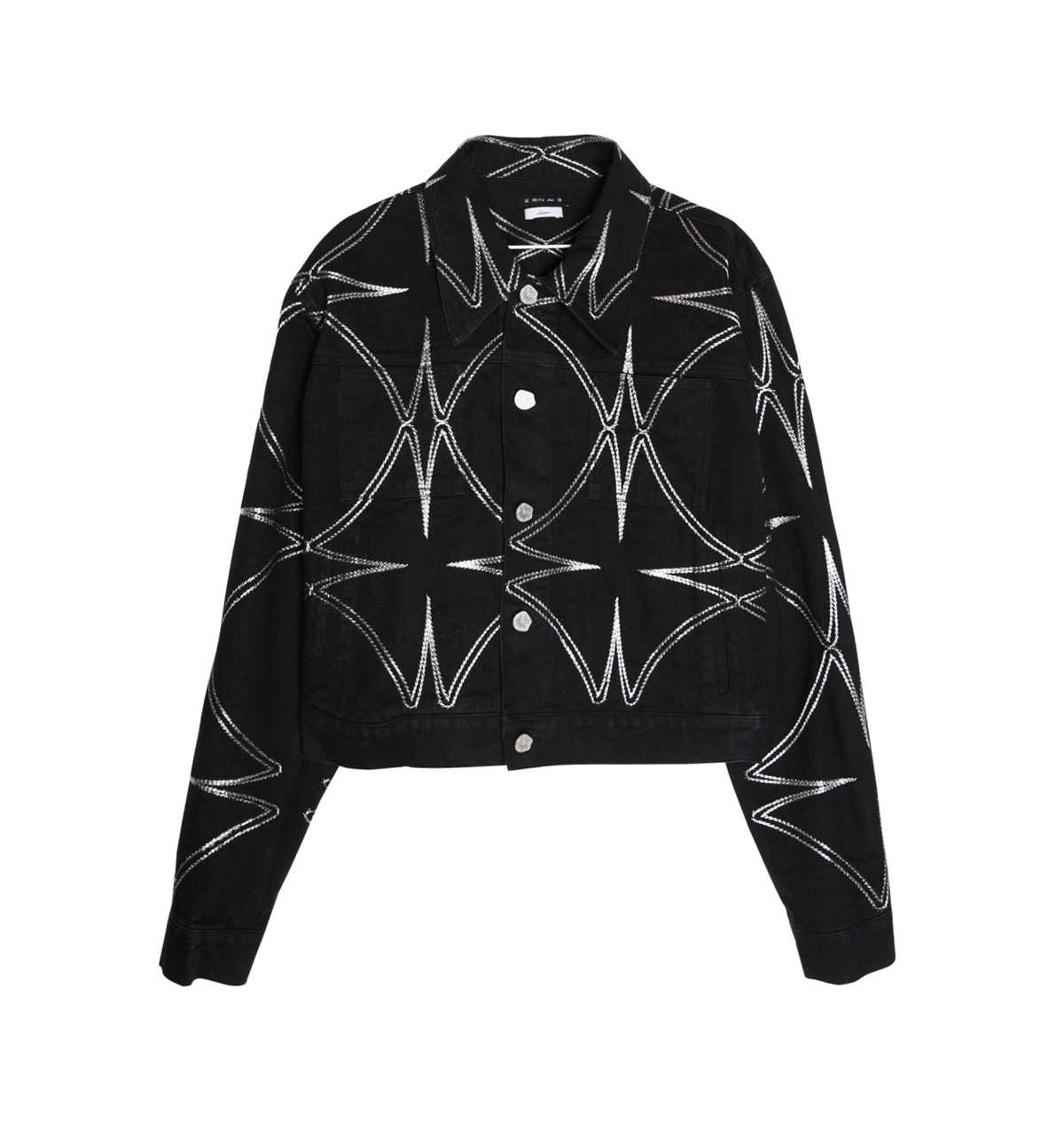 Metalic Four Leaf Clover Black Denim Jacket BLACK