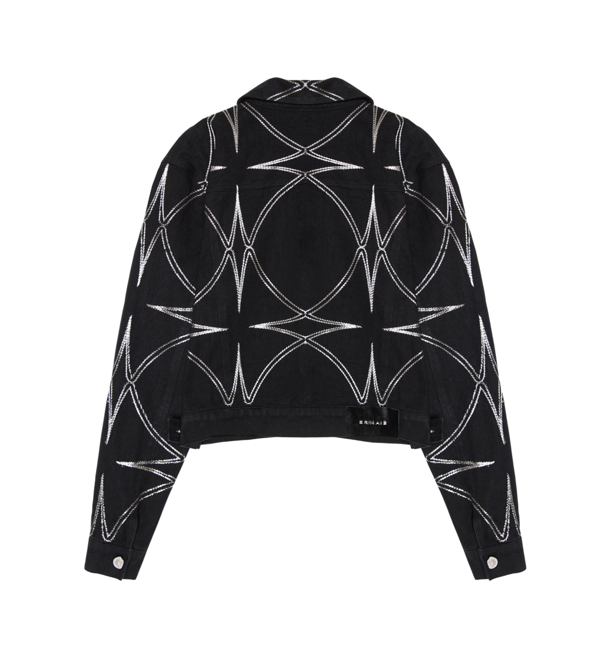 Metalic Four Leaf Clover Black Denim Jacket BLACK