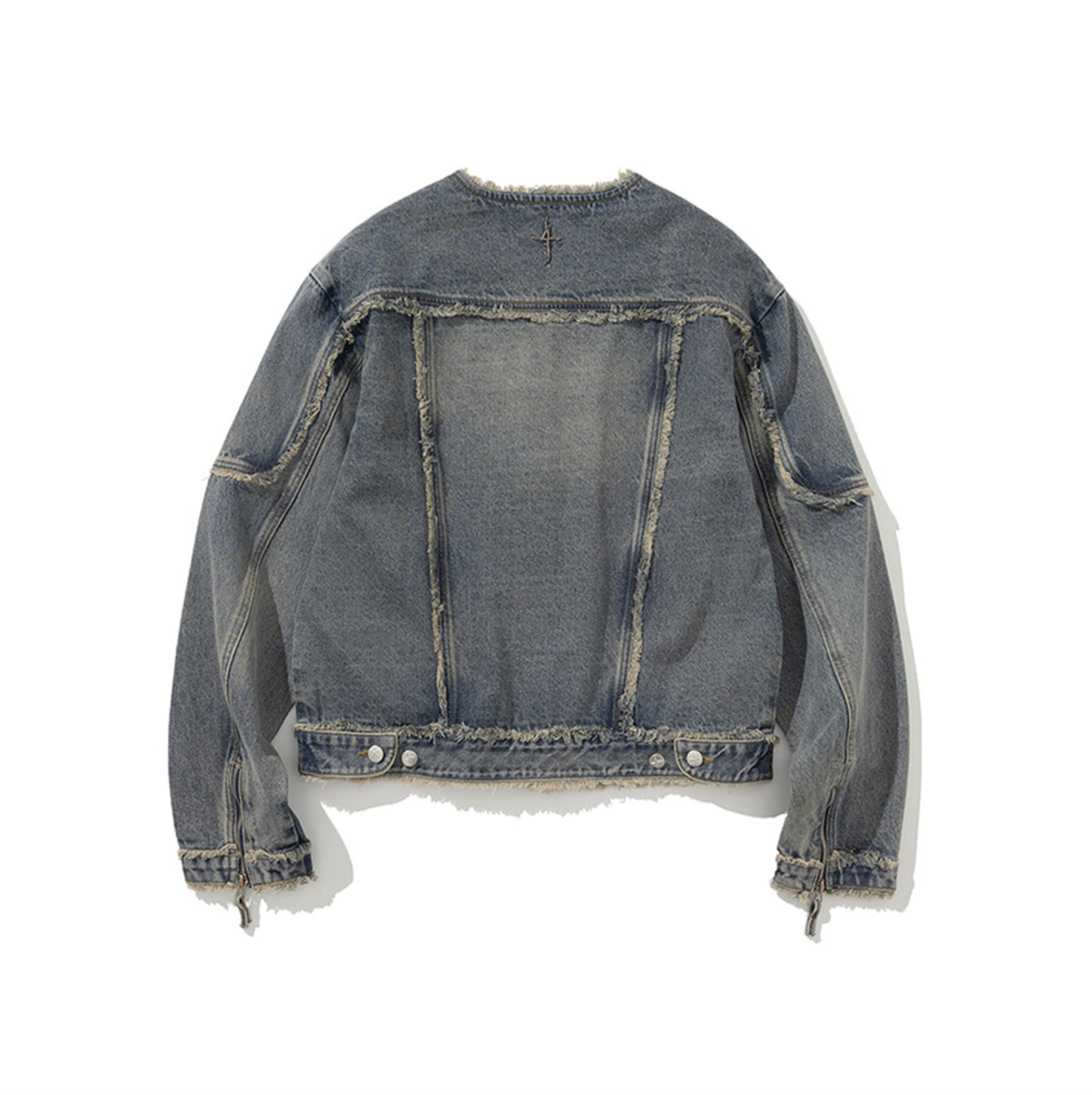 Cut Off Non-Collar Denim Jacket DEEP BLUE