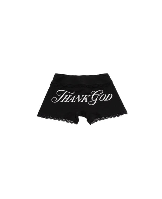 "Thank God" Lace Trim Mini Shorts BLACK