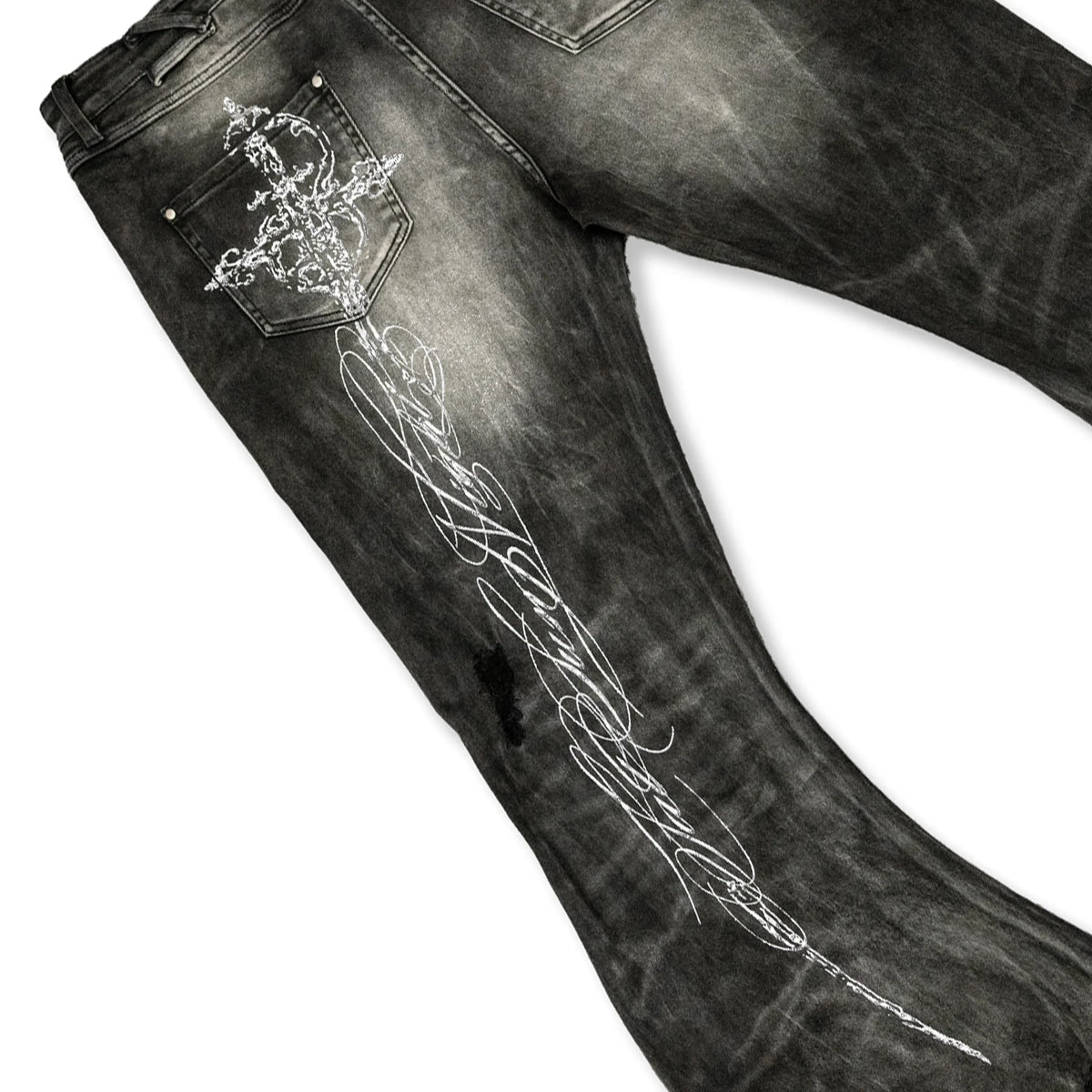 Lost in Castle Curved Denim Pants WASHED BLACK