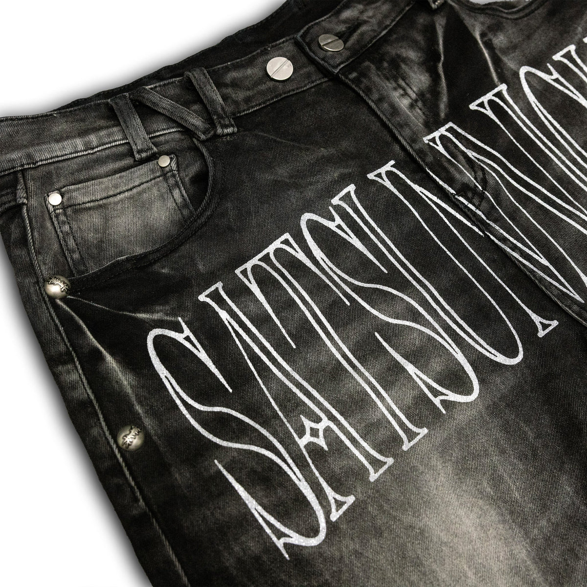 Lost in Castle Curved Denim Pants WASHED BLACK