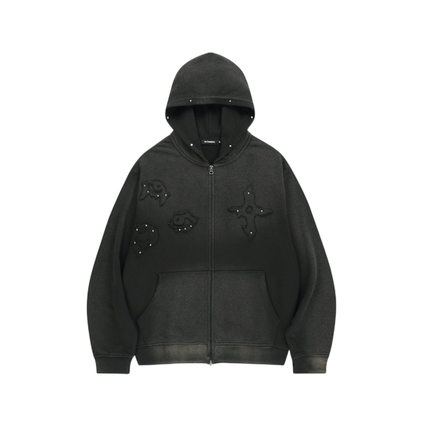 Stud Chasm Eyes Salt Washed Hood  Zip Up BLACK