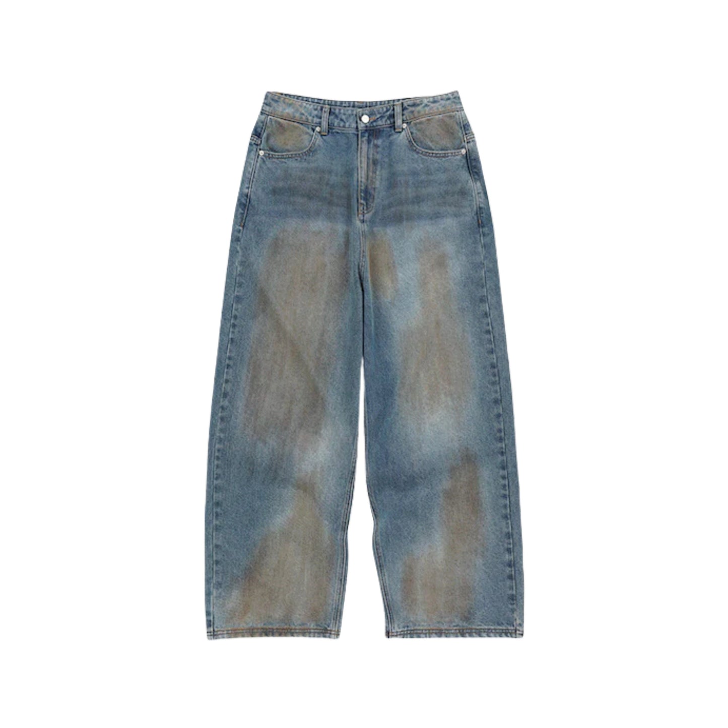 Mud Washed Regular Fit Denim Pants DEEP BLUE