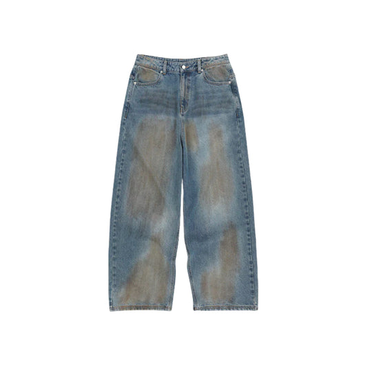 Mud Washed Regular Fit Denim Pants DEEP BLUE